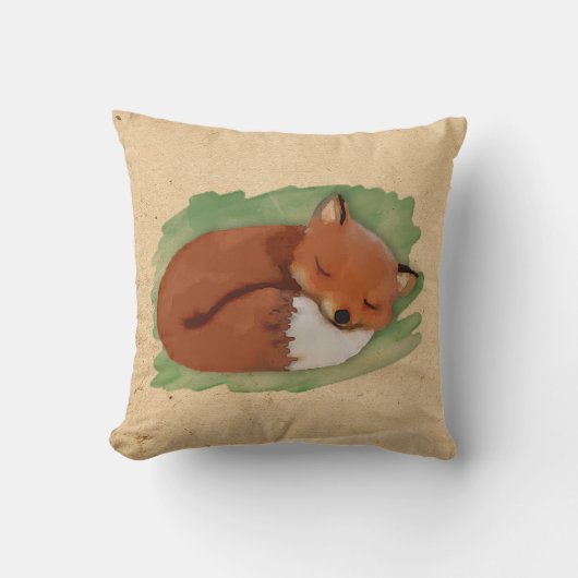 Waterverf Sleepy Fox Pillow Kussen (Voorkant)