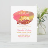 Waterverf Sleepy Kitten Het is een meisje Baby sho Kaart (Staand voorkant)