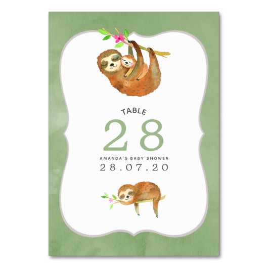 Waterverf Sleuf met Baby shower tabelnummer Kaart (Voorkant)