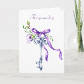 Waterverf  Sleutel en Bloemen Verjaardag Kaart (Voorkant)