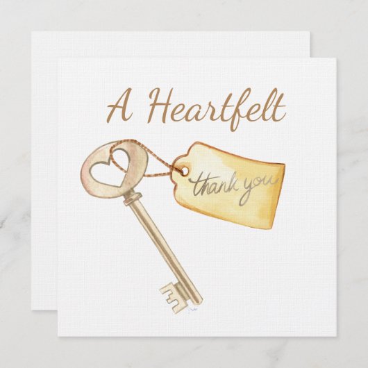Waterverf sleutel tot mijn hart Hartelijk dank Bedankkaart (Voorkant / Achterkant)