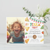 Waterverf Slice Kinder Pizza Party Verjaardag Invi Kaart (Staand voorkant)