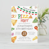 Waterverf Slice Kinder Pizza Party Verjaardag Invi Kaart (Staand voorkant)