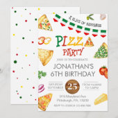 Waterverf Slice Kinder Pizza Party Verjaardag Invi Kaart (Voorkant / Achterkant)