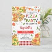 Waterverf Slice Pizza Verjaardagsfeestuitnodiging Kaart (Staand voorkant)