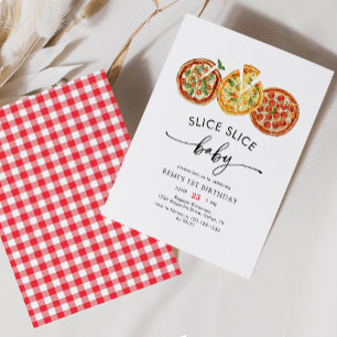 Waterverf Slice Slice Baby Pizza Eerste Verjaardag Kaart