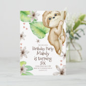 Waterverf Sloth Hanging Heart Floral Birthday Kaart (Staand voorkant)