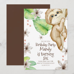 Waterverf Sloth Hanging Heart Floral Birthday Kaart