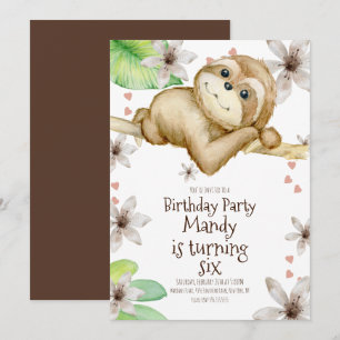 Waterverf Sloth Heart Floral Birthday Kaart