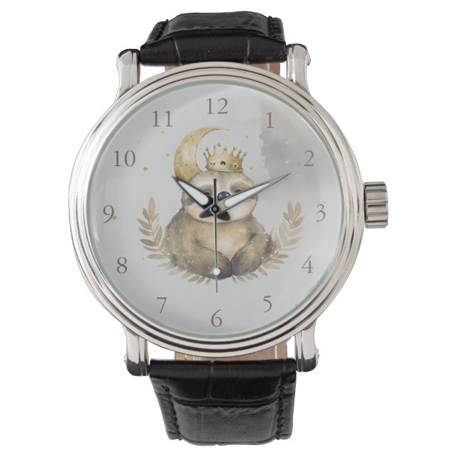 Waterverf Sloth Moon Crown Horloge (Voorkant)