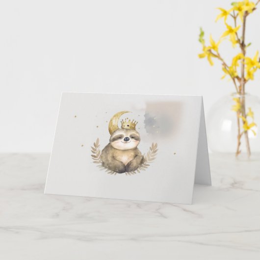 Waterverf Sloth Moon Crown Kaart (Gele Bloem)