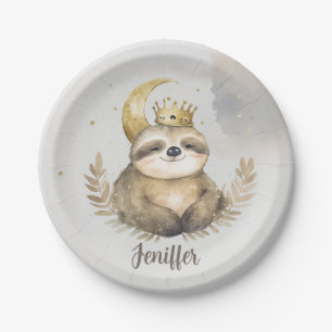 Waterverf Sloth Moon Crown Papieren Bordje