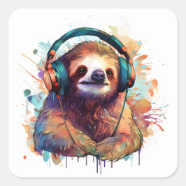 Waterverf Sloth Verloren in het Ritme Vierkante Sticker