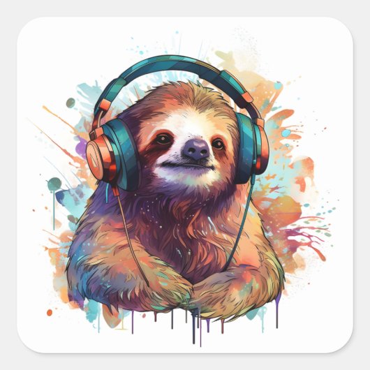 Waterverf Sloth Verloren in het Ritme Vierkante Sticker (Voorkant)