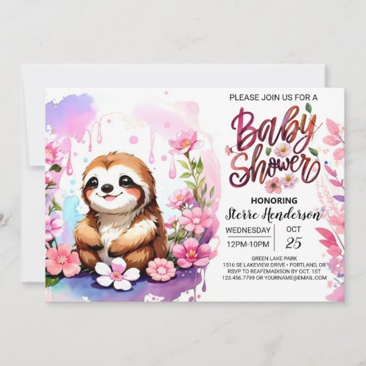 Waterverf Sloth Whimsy Baby shower Kaart (Voorkant)