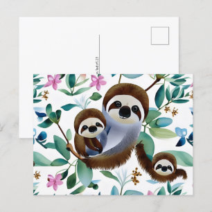 Waterverf Sloth, Wilde leven, Postcrossing Briefkaart
