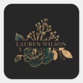 Waterverf Smaragd Goud Elegant Bloemen Vierkante Sticker (Voorkant)