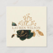 Waterverf Smaragd Goud Elegant Bloemen Vierkante Visitekaartje (Voorkant)