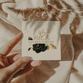 Waterverf Smaragd Goud Elegant Bloemen Vierkante Visitekaartje