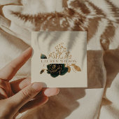 Waterverf Smaragd Goud Elegant Bloemen Vierkante Visitekaartje