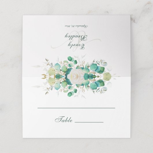 Waterverf smaragdgroene Eucalyptus witte rozen Plaatskaartje (Buitenkant ongevouwen)