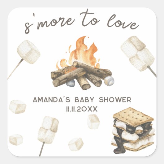 Waterverf S'more Baby shower Vierkante Sticker (Voorkant)
