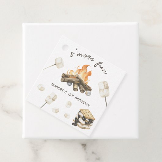 Waterverf S'more kampvuur 1e verjaardag Bedankjes Labels (In situ)