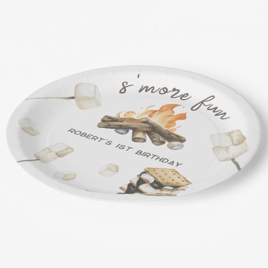 Waterverf S'more kampvuur 1e verjaardag Papieren Bordje (Gekanteld)