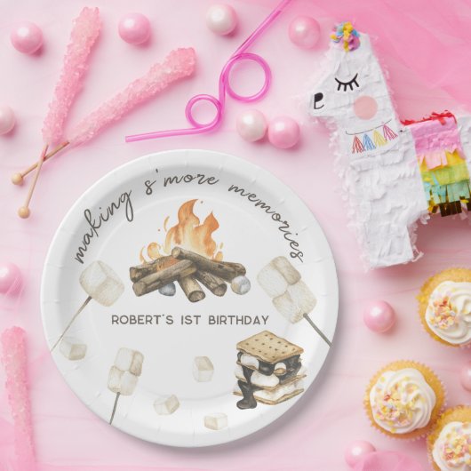Waterverf S'more kampvuur 1e verjaardag Papieren Bordje (Feest)