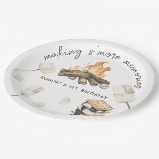 Waterverf S'more kampvuur 1e verjaardag Papieren Bordje (Gekanteld)