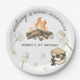 Waterverf S'more Kampvuur 1e Verjaardag Papieren Bordje
