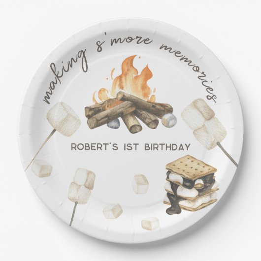 Waterverf S'more kampvuur 1e verjaardag Papieren Bordje (Voorkant)