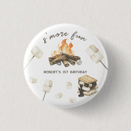 Waterverf S'more kampvuur 1e verjaardag Ronde Button 3,2 Cm