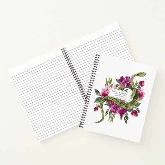Waterverf Snake & Floral Personalized Journal Notitieboek (Binnen)
