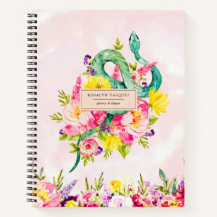 Waterverf Snake & Floral Personalized Journal Notitieboek