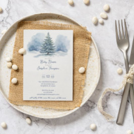 Waterverf Sneeuw Bedekt Evergreen Baby shower Kaart