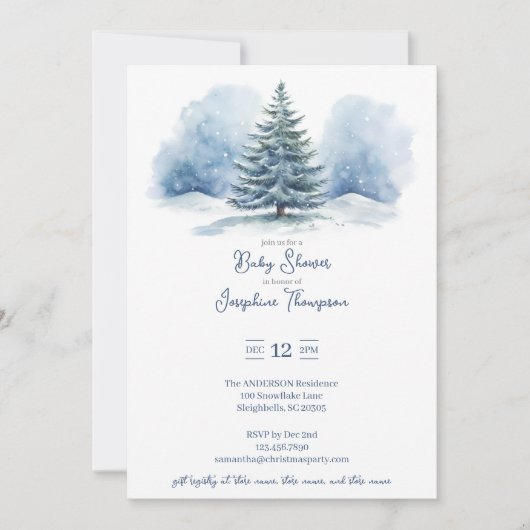 Waterverf Sneeuw Bedekt Evergreen Baby shower Kaart (Voorkant)