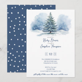 Waterverf Sneeuw Bedekte Groene Baby Shower Kaart