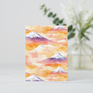 Waterverf Sneeuw Bergen Oranje Schemering Scene Briefkaart