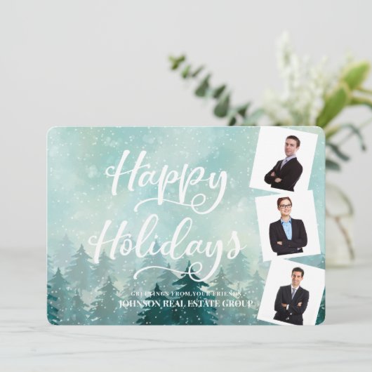 Waterverf sneeuw en pijnbomen | Gelukkig Feestdagenkaart (Staand voorkant)