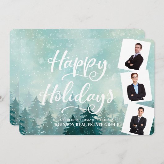 Waterverf sneeuw en pijnbomen | Gelukkig Feestdagenkaart (Voorkant / Achterkant)