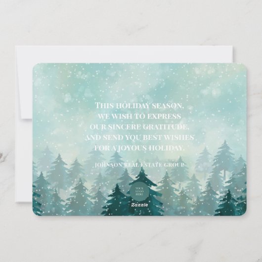 Waterverf sneeuw en pijnbomen | Gelukkig Feestdagenkaart (Achterkant)