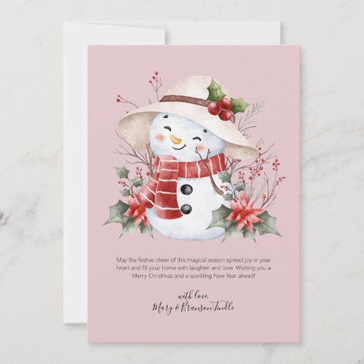 Waterverf Sneeuw Man met Holly Feestdagenkaart (Voorkant)