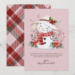 Waterverf Sneeuw Man met Holly Feestdagenkaart