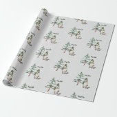 Waterverf Sneeuw Modern Schattige Groen Gnome Kers Cadeaupapier (Uitgerold)