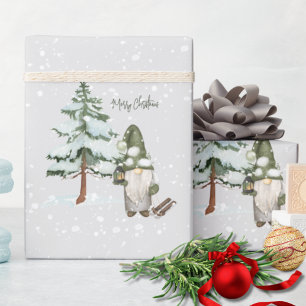 Waterverf Sneeuw Modern Schattige Groen Gnome Kers Cadeaupapier