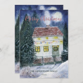 Waterverf Sneeuw Overdekt Feestelijk Cottage Feestdagenkaart (Voorkant / Achterkant)