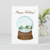 Waterverf Sneeuw Wereldbol Log Cabin Feestdagenkaart (Staand voorkant)