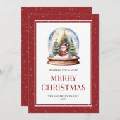 Waterverf Sneeuw Wereldbol Rode Sneeuw Kerst Kaart (Voorkant / Achterkant)