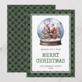 Waterverf Sneeuw Wereldbol Santa Vrolijk Kerstfees Feestdagenkaart (Voorkant / Achterkant)